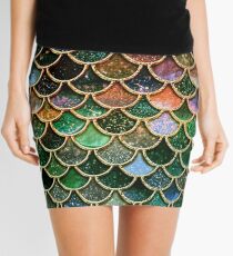 Green Sparkle Faux Glitter Mermaid Scales Mini Skirt