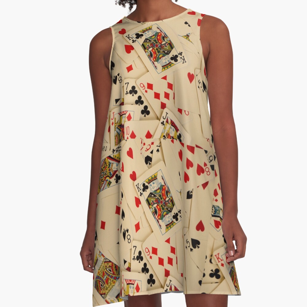 Scattered Pack of Playing Cards Hearts Clubs Diamonds Spades Pattern A-Line Dress