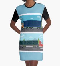 Cargo Transportation. Truck and Trailer. Delivery Trucks. Logistics Transportation. Mode of Transportation. Cargo Truck. Flat style Graphic T-Shirt Dress