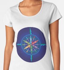 Kajak-Kompass Rose auf Blau Premium Rundhals-Shirt