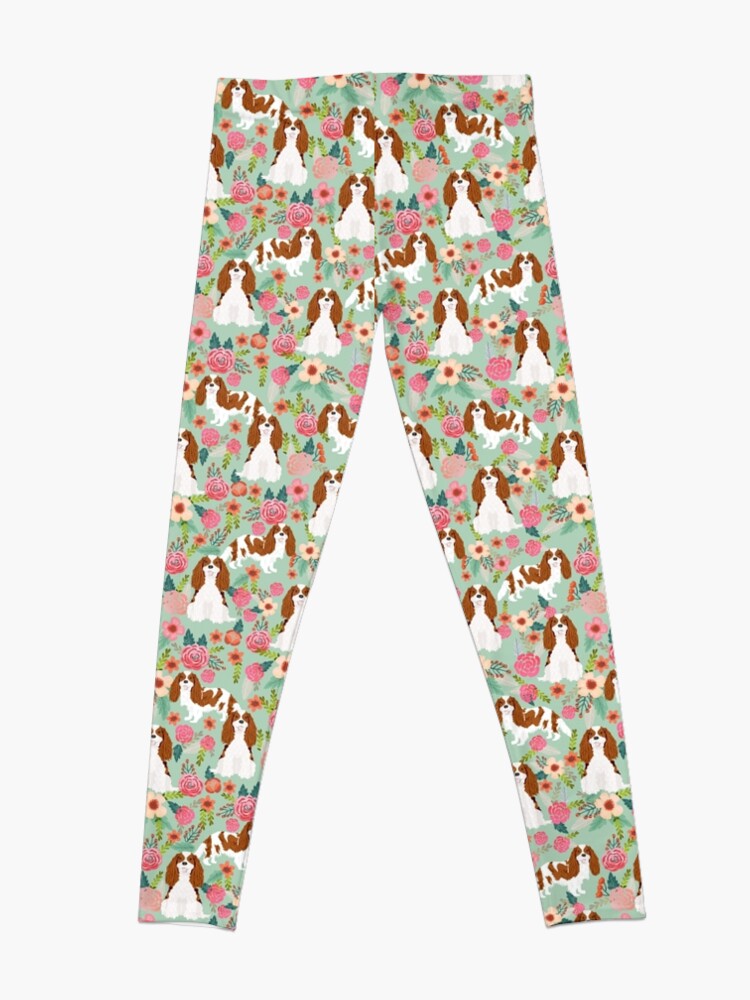 Alternate view of Blenheim cavalier king charles spaniel dog breed florals pattern gifts Leggings