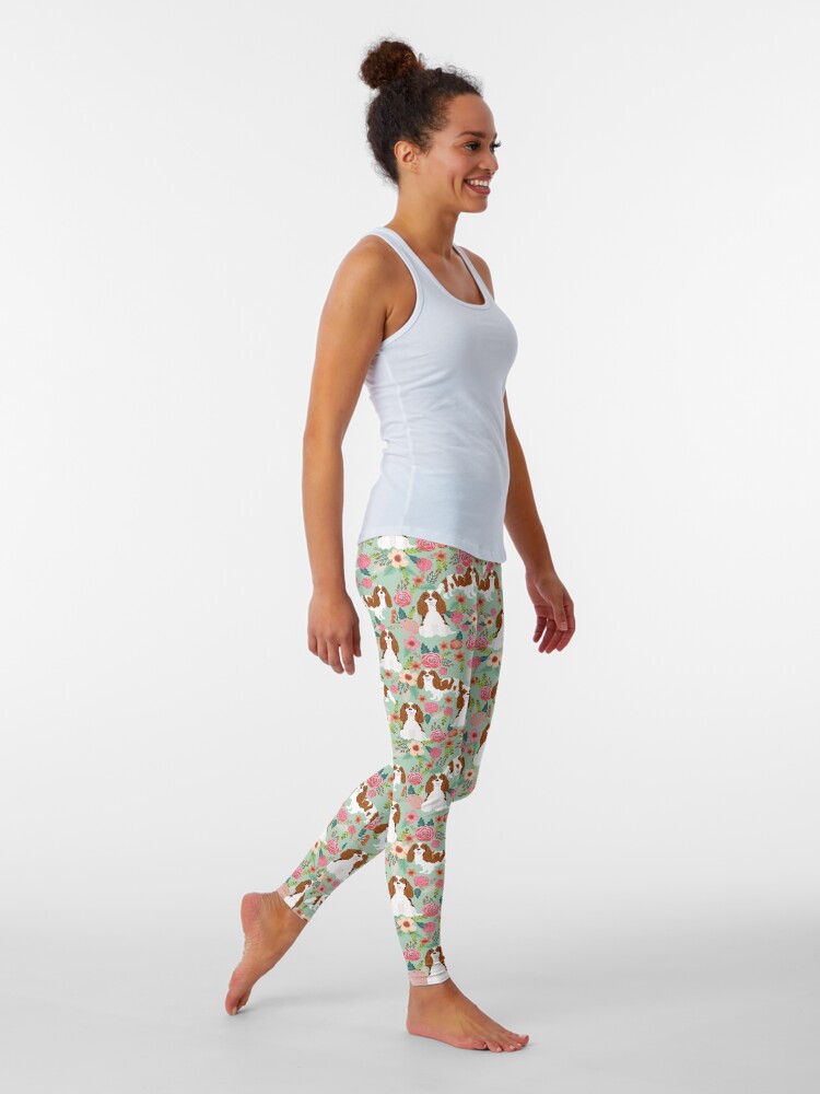 Alternate view of Blenheim cavalier king charles spaniel dog breed florals pattern gifts Leggings