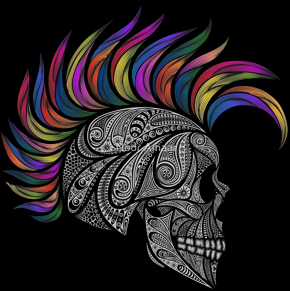 Skull With Mohawk By Marina Arts Redbubble