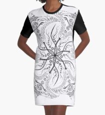 Manta Ray Spiral Mandala Tribal and Native Style Print - Large Scale Print - 50"x50" Graphic T-Shirt Dress