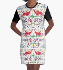 Dinosaur Swedish Folk Art Graphic T-Shirt Dress