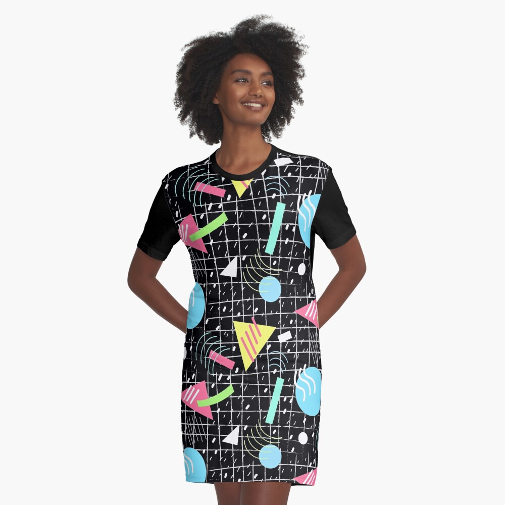 80s Memphis Geometric Shapes T-shirt Dress