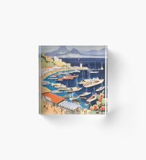 1955 Greece Athens Bay of Castella Travel Poster Acrylic Block