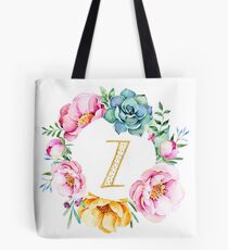 Watercolour floral initial wreath letter Z Tote Bag