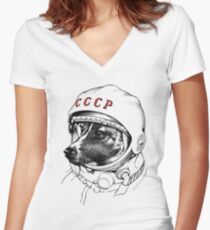 Laika, space traveler Women's Fitted V-Neck T-Shirt