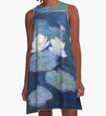 Two Water Lilies Monet Fine Art A-Line Dress