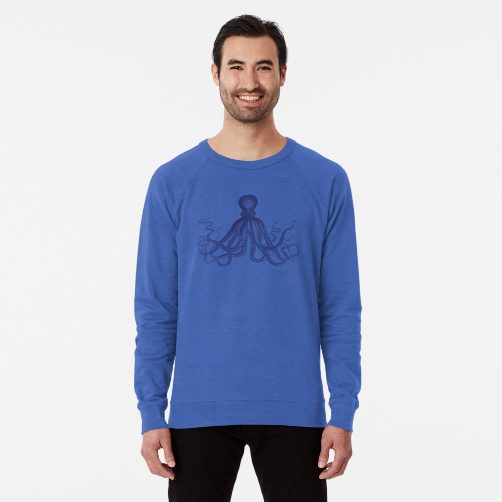 Krake | Weinlese-Krake | Tentakeln | Meeresbewohner | Nautik | Ozean | Meer | Strand | Marineblau und Weiß | Leichter Pullover