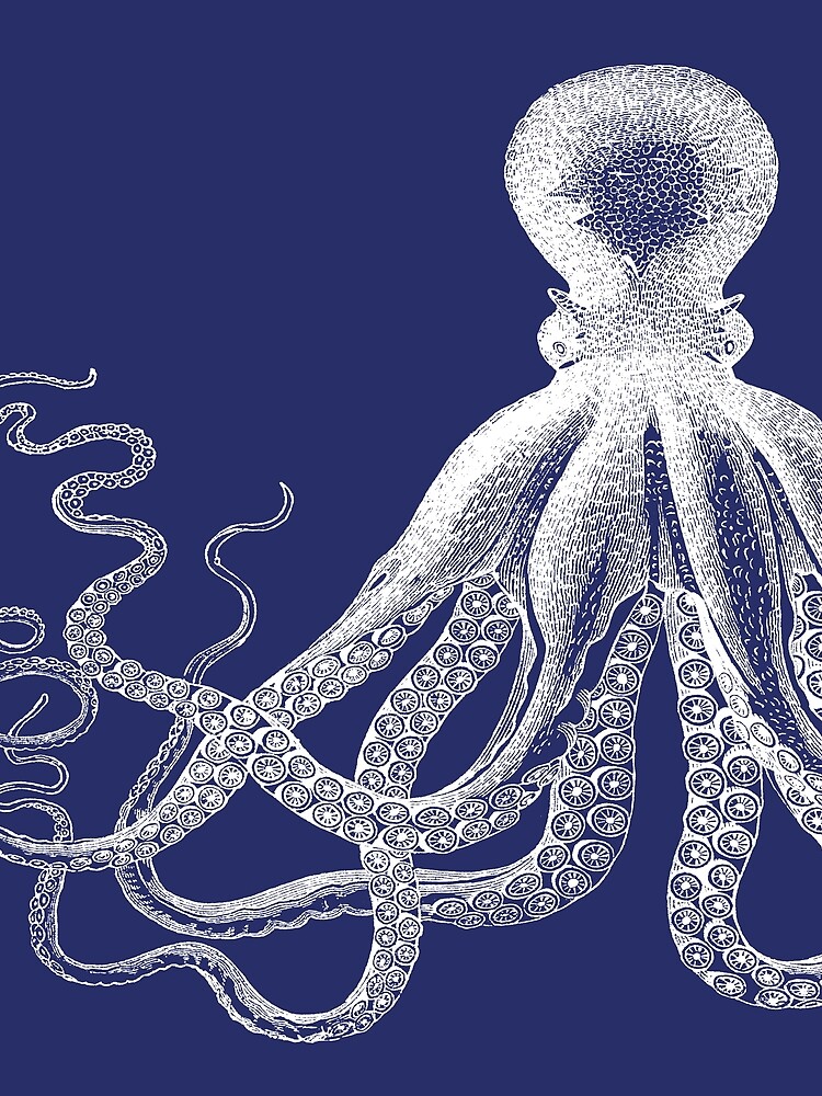 Krake | Weinlese-Krake | Tentakeln | Meeresbewohner | Nautik | Ozean | Meer | Strand | Marineblau und Weiß | von EclecticAtHeART