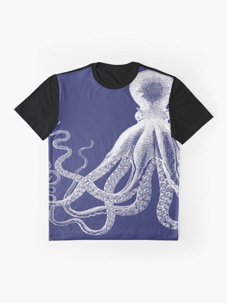 Alternative Ansicht von Krake | Weinlese-Krake | Tentakeln | Meeresbewohner | Nautik | Ozean | Meer | Strand | Marineblau und Weiß | Grafik T-Shirt