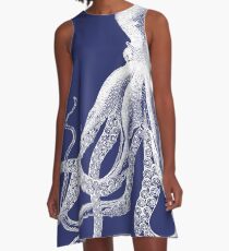 Octopus | Navy Blue and White A-Line Dress