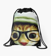 Vintage Cat Wearing Glasses Drawstring Bag