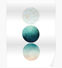 Geometric Circles in aqua, teal and rose gold. Poster