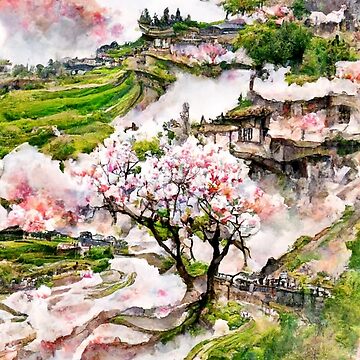 sakura tree watercolor painting