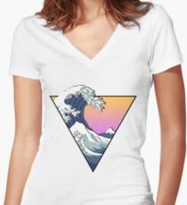 Camiseta entallada de cuello en V Great Wave Esthetic