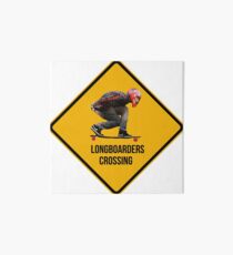 Longboarders crossing caution sign. Art Board