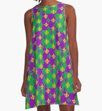 Mardi Gras Fleur-de-Lis Pattern A-Line Dress