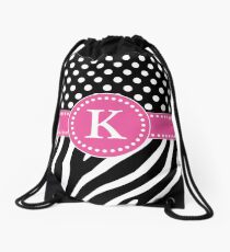 Schwarzweiss-Zebra Stripes und Polka-Punkt-K-Monogramm Rucksackbeutel