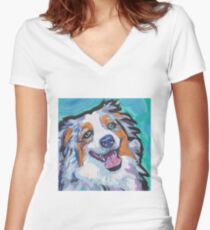 Australian shepherd Aussie Bright colorful Pop Art Women's Fitted V-Neck T-Shirt