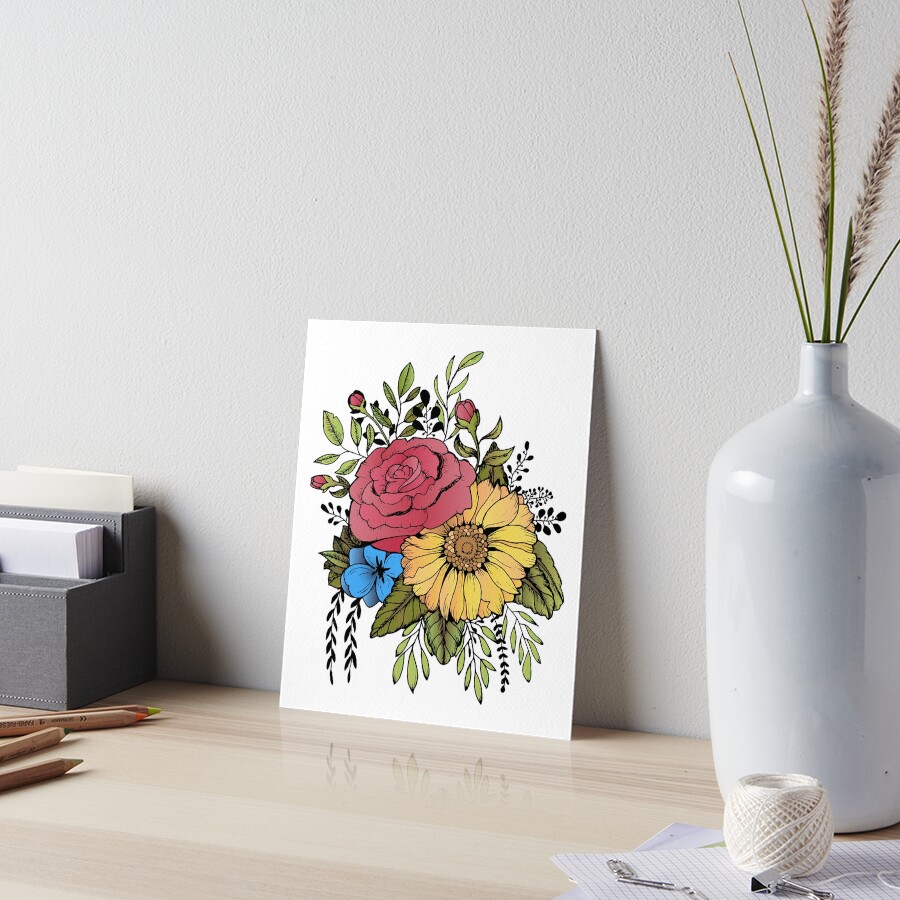 SUNFLOWER & ROSE Art Board Print