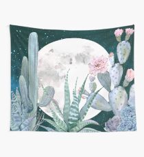 Cactus Nights Pretty Pink and Blue Desert Stars Cacti Illustration Wall Tapestry