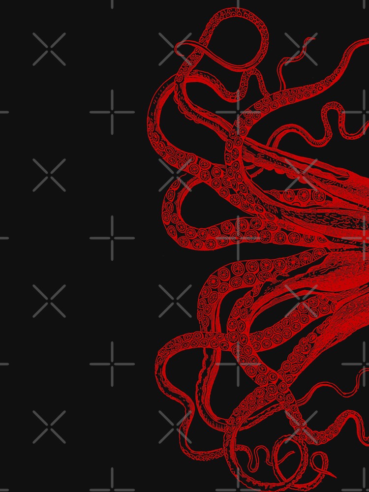 Red Vintage Octopus Tentacles Illustration by StilleSkygger
