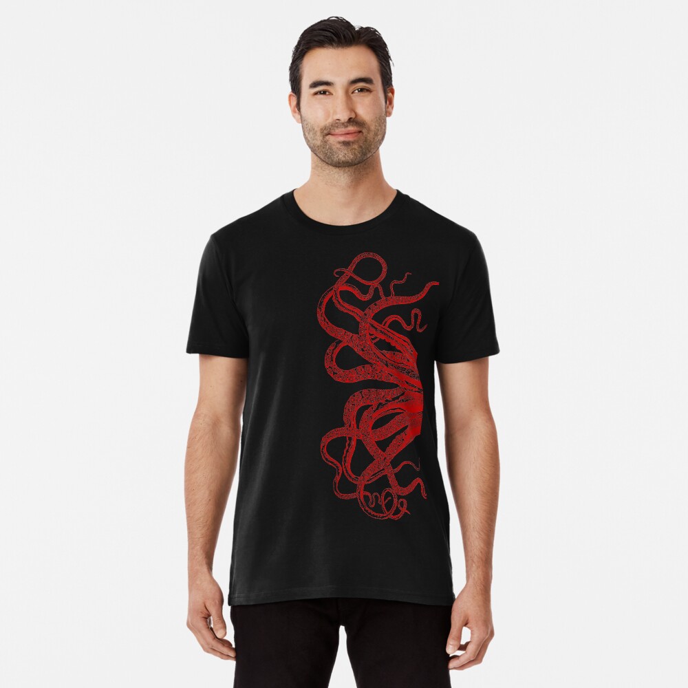 Red Vintage Octopus Tentacles Illustration Premium T-Shirt