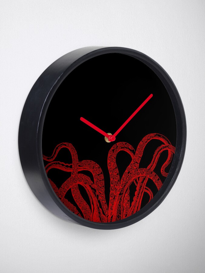 Alternate view of Red Vintage Octopus Tentacles Illustration Clock
