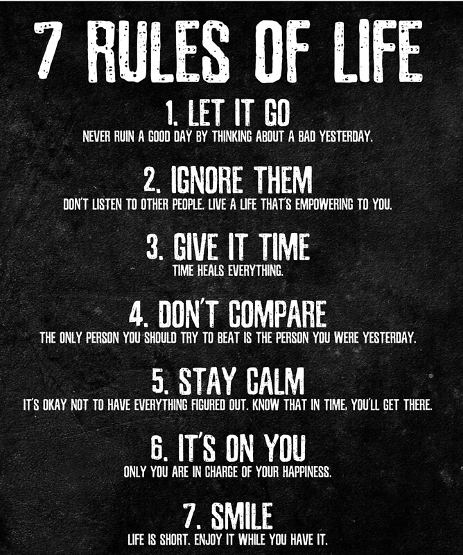 "7 Rules of Life Motivational Poster Perfect Print For Bedroom or