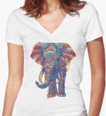 Ornate Elephant (Watercolor Version) Women's Fitted V-Neck T-Shirt