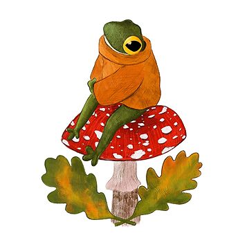 Green Tree Frog Sitting On An Amanita Muscaria Mushroom - Santa