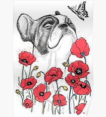 Pug in flowers Poster