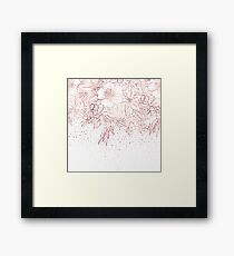 Rose gold hand drawn floral doodles and confetti design Framed Print
