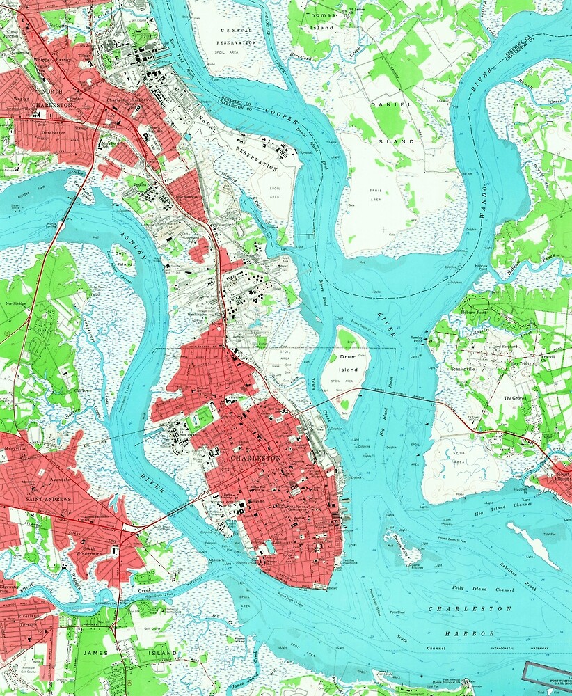 "Vintage Map of Charleston South Carolina (1958) 2" by ...