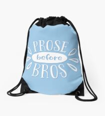 Mochila de cuerdas Prosa antes de bros - cita de nerd de libro - blanco sobre azul