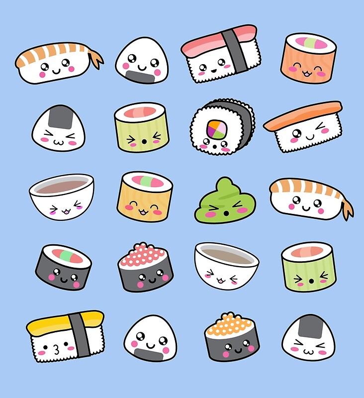  Happy Kawaii Sushi Pattern Canvas Prints By EuGeniaArt Redbubble