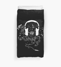Headphones and music notes white Duvet Cover