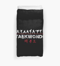 Taekwondo Text and Fighters White Duvet Cover