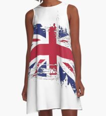 United Kingdom Flag Brush Splatter A-Line Dress