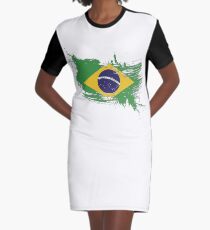 Brazil Flag Brush Splatter Graphic T-Shirt Dress