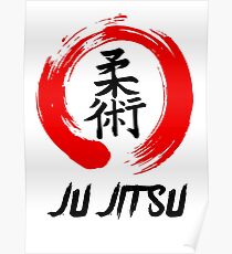 JuJitsu Kanji and red brush circle Poster