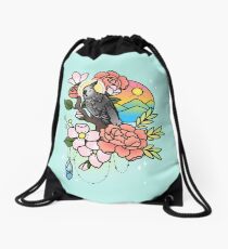 White-faced Cockatiel Tattoo-style Drawstring Bag