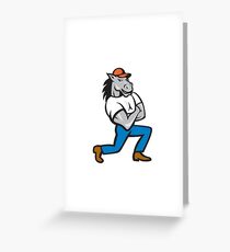 Horse Arms Crossed Kneeling Cartoon Greeting Card