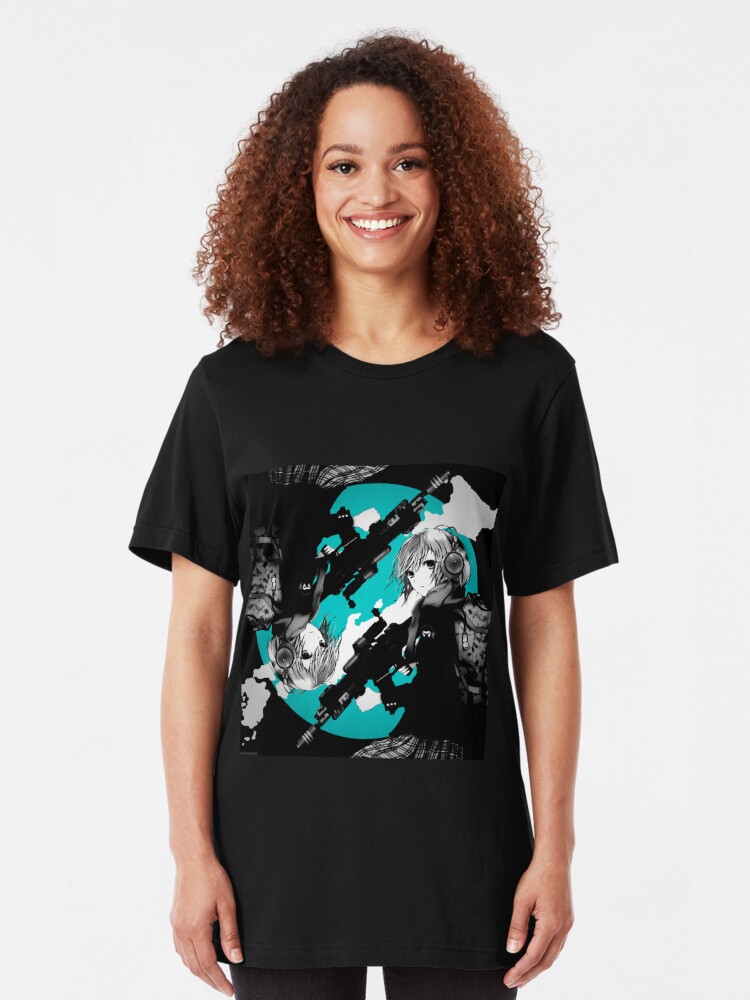 Aesthetic Anime Girl With Gun Slim Fit T Shirt - aesthetic roblox print out shirts