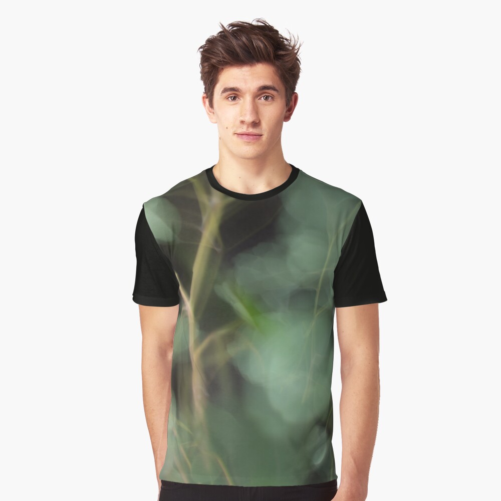 Fleur Blur-Abstract Eucalyptus Leaves on Black Background Graphic T-Shirt