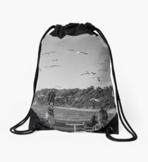 Gulls on half moon bay Drawstring Bag