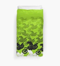Green motocross dirt bike racing Duvet Cover